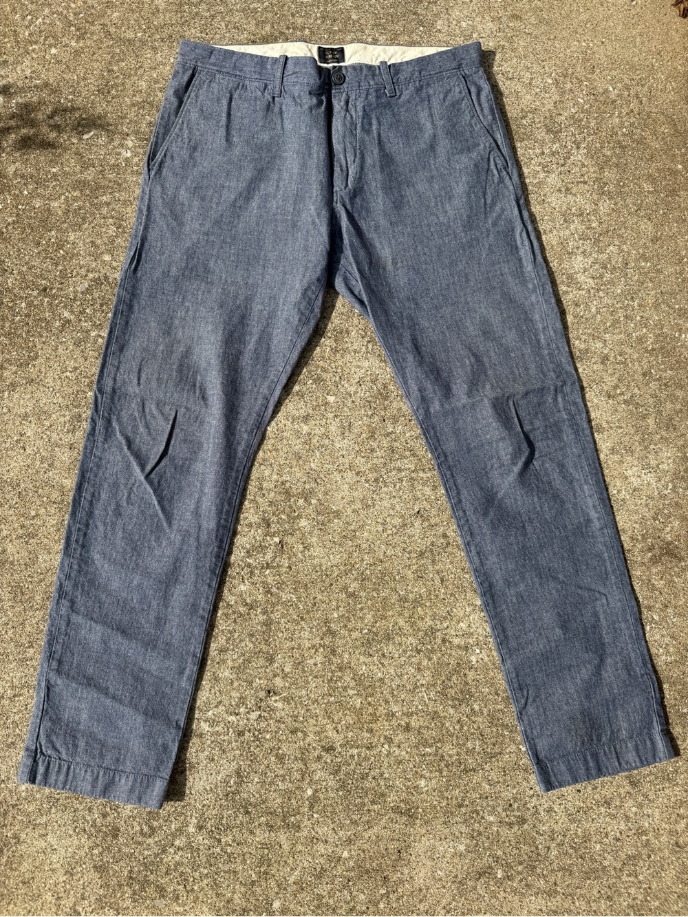 J.Crew Stretch Chambray Pants Mens 32x30 Blue Slim Taper Casual Chinos